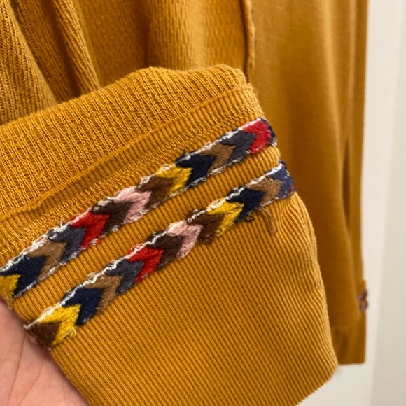 We the Free Mustard Yellow Thermal Waffle Knit with Tribal Colorful Arrows - Picture 9 of 10